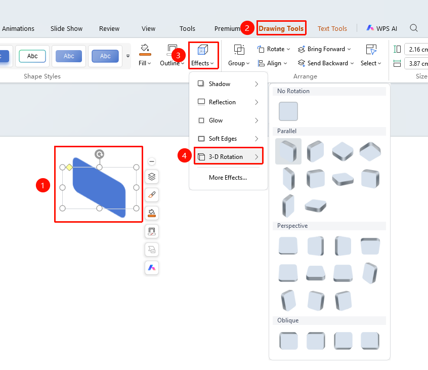 【EN】WPS Slides Shape Effects - 3D Rotation Feature Guide_截图01